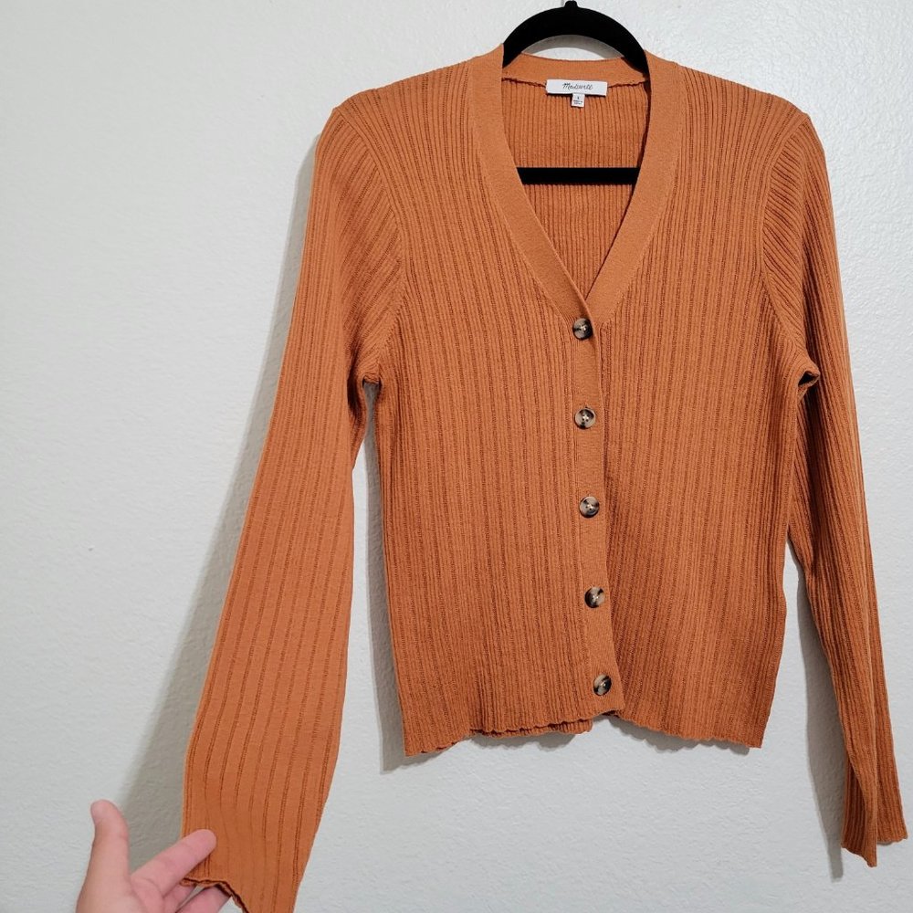 Madewell Pointelle Ribbed Knit Merino Wool Crop Cardigan Sweater Size L - Picture 3 of 7